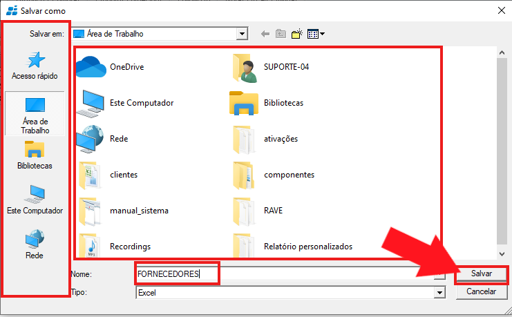 Salvar arquivo Excel exportado do sistema GestãoPro