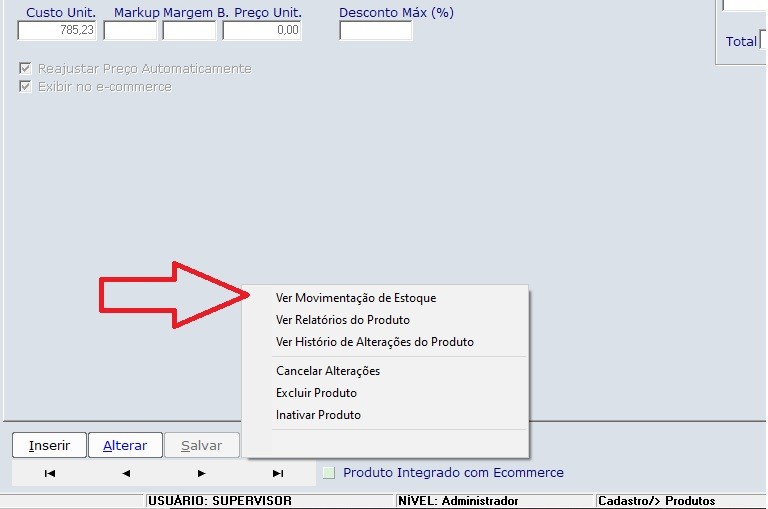 Como fazer a consulta de movimentação de estoque de um produto