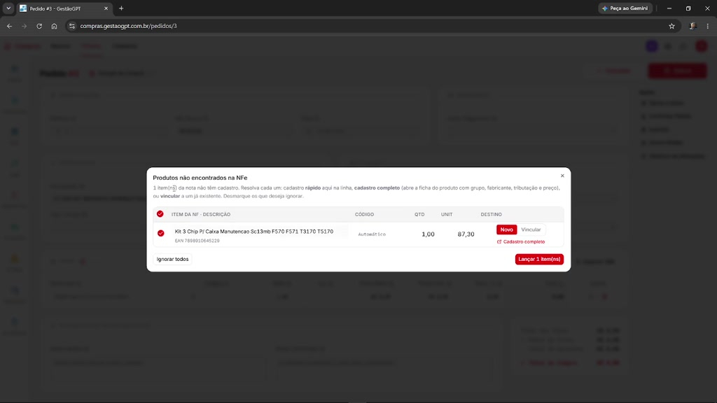 GestãoGPT | Entrada de Compras via arquivo XML