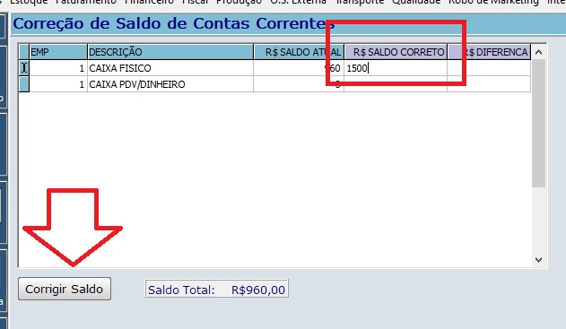 Como fazer a correção ou alteração do valor do saldo da conta corrente (2)